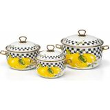 Pr Home Lemon Derin Bombeli Emaye Tencere Seti 16-20-24 cm - Mor