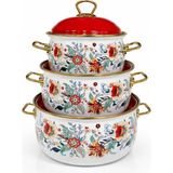 Pr Home Magnolia Derin Bombeli Emaye Tencere Seti 16-20-24 cm - Mor