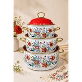 PR HOME Magnolia Derin Bombeli Emaye Tencere Seti 16-20-24 cm