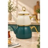 PR Home Petrol Yeşili-Krem Mini Model Emaye Çaydanlık