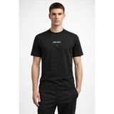 Prada Jean Yama Logolu Bisiklet Yaka Pamuklu Erkek T-Shirt - Mat Siyah