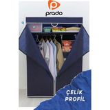Prado Çelik Profilli Bez Dolap - Lacivert 2 Kapılı Ayna Yok Klasik Tasarım Kumaş Malzeme
