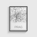 Prag Şehir Haritası Tablo Çerçeveli Poster Duvar Dekorasyonu - 30 x 40 - Siyah Çerçeveli