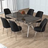 Prah Serisi 90X160 Lak Panel Antrasit Ironi Krom Ayak Masa Takımı 6 Sandalye - Siyah - 90 X 160