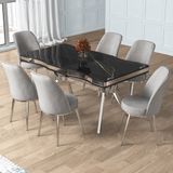 Prah Serisi 90X160 Lak Panel Sonata Krom Ayak Masa Takımı ve 6 Gri Sandalye