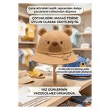Prahar Erkek bebek ve çocuk kahverengi ayıcık figürlü kulaklı çene altı lastikli bucket güneş şapkası