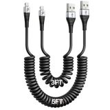 PRAKIE Araba için iPhone Şarj Kablosu (4FT/6FT), 2 Paket Sarılı Lightning Kablosu, [Apple MFi Sertifikalı] Geri Çekilebilir Şarj Kablosu iPhone 14/13/12/11 Pro Max/XS MAX/XR/XS/8/iPad/iPod/CarPlay ile Uyumlu