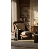 PRAKTURA STYLISH Ahşap Berjer Tekli Koltuk Krem Keten Kumaş Ceviz Renk | Doğal Kontrplak | Geçmeli Modern İskandinav Berjer | Vida Gerektirmeyen Koltuk