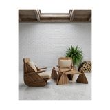 PRAKTURA STYLISH Çay Seti Koltuk Takımı Doğal Ahşap Ceviz - Krem Bahçe, Cafe - Salon - Ahşap Kanepe Koltuk Takımı 2+1 Orta Sehpalı