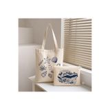 Pranvera Deniz Kabuğu Desenli Yazlık Pinterest Tote Bag ve balina Baskılı Makyaj Çantası
