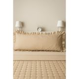 Pratic Home 1 Adet%100 Pamuklu Bej Renk Fermuarlı Fırfırlı Uzun Yastık Kılıfı 50x135 Cm