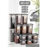 Pratik 18'li Kare Kapaklı Erzak Saklama Kabı Antrasit 6x(0,50 Lt-1,10 Lt -1,70 Lt) Baharatlık