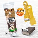 Pratik (4'LÜ) Ahşap Tamir Seti Tik Renk 125 ml Tamir Macunu + 2 Adet Spatula + Kübik Zımpara