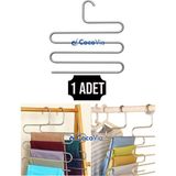 Pratik 5 Katlı Pantolon Askısı-Pantolon Askı Eşarp Şal Giysi Askısı-Dolap Içi Düzenleyici Askı - Krom