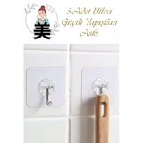 Pratik Askı Askılık 5 Adet Güçlü Şeffaf Duvar Askısı Askılığı Yapışkan Kancalı Mutfak Banyo Aksesuar