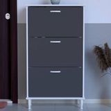 Pratik Ayaklı Kapı Önü 72 x 127 x 26 Cm’ Lik 3 Düşer Kapak 6 Göz Bölmeli Ayakkabılık - Beyaz - Antrasit