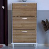 Pratik Ayaklı Kapı Önü 72 x 127 x 26 Cm’ Lik 3 Düşer Kapak 6 Göz Bölmeli Ayakkabılık - Beyaz - Meşe