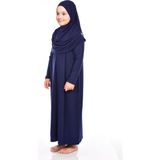 Pratik Başörtülü Tek Parça Kız Çocuk Namaz Elbisesi 9-11 Yaş Lacivert - Standart