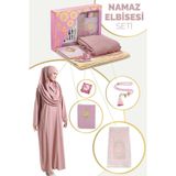 Pratik Basortulu Tek Parca Namaz Elbisesi Ve Seccade Seti Gul Kurusu