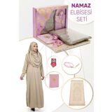 Pratik Basortulu Tek Parca Namaz Elbisesi Ve Seccade Seti Pembe