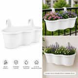 Pratik Dayanıklı Şık 10lt Beyaz Sahra Askılı Saksı 54x28x25cm Balkon Korkuluk Duvar Dekoratif Askılı Sepet