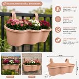 Pratik Dayanıklı Şık 10lt Kahverengi Sahra Askılı Saksı 54x28x25cm Balkon Korkuluk Duvar Dekoratif Askılı Sepet