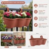 Pratik Dayanıklı Şık 10lt Kiremit Sahra Askılı Saksı 54x28x25cm Balkon Korkuluk Duvar Dekoratif Askılı Sepet