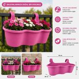 Pratik Dayanıklı Şık 10lt Pembe Sahra Askılı Saksı 54x28x25cm Balkon Korkuluk Duvar Dekoratif Askılı Sepet