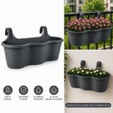 Pratik Dayanıklı Şık 10lt Siyah Sahra Askılı Saksı 54x28x25cm Balkon Korkuluk Duvar Dekoratif Askılı Sepet
