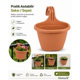 Pratik Dayanıklı Şık 3lt Kahverengi Sahra Askılı Saksı-22x26x25cm Balkon Korkuluk Duvar İçin Askılı Sepet