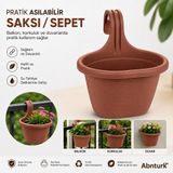 Pratik Dayanıklı Şık 3lt Kiremit Sahra Askılı Saksı-22x26x25cm Balkon Korkuluk Duvar İçin Askılı Sepet