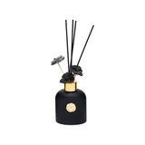 Pratik Ev 130 ml Siyah Cam Şişe, Seramik Çiçek Taşlı, Bambu Çubuklu Black Vanilya Oda Kokusu - Çok Renkli