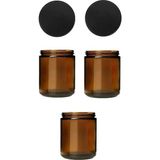 Pratik Ev 3 Adet 210 ml Cam Kavanoz Amber Mumluk, 210 cc Metal Siyah Kapaklı Kahverengi Mum Kavanozu - Çok Renkli