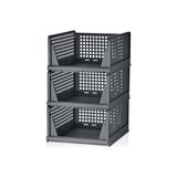 Pratik Ev 3 Adet Kayar Raf Elbise Dolap Içi Organizeri, Mutfak, Banyo, Genç Odası, Garaj ve Ardiye Için Üst Üste Dizilebilir Ünite, Kayar Raf Dolap Içi Kıyafet, Ev Aksesuarı Düzenleyici (Antrasit) - Çok Renkli - 10 cm