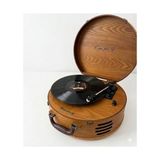 Pratik Ev Extra Retro Çanta Tipi Yuvarlak Pikap – Dahili Hoparlörlü, Bluetooth Bağlantılı Taşınabilir Plak Çalar – Vintage Ahşap Gövde, Iğne & Kol Upgrade, Deri Saplı Nostaljik Pikap - Çok Renkli