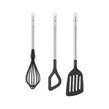Pratik Ev Gourmet-Set Starter "basic Line" 3 Parça; Pişirme Kaşığı, Spatula ve Çırpma Teli, Siyah/gümüş