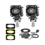 Pratik Ev Kablo, Motosiklet LED Sis Farı Seti Çift Renk + Flash Mod + Tüm Montaj Aparatları ve Set ile Kolay Montaj 12-24V F15-SET - Çok Renkli