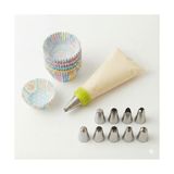 Pratik Ev Krema Sıkma Torbası Seti (9 Çelik Uç + 100'LÜ Renkli Muffin Kağıdı), Pasta Süsleme ve Cupcake Yapımı Için Pratik Set
