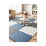 Pratik Ev Puzzle, 6 Parça 50X50 Mat - 100X150 cm Kurulumlu Oyun Spor Matı Puzzle Halı Tatami 13M (Beyaz-Lacivert-Siyah)