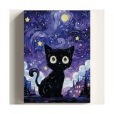 Pratik Ev Sayılarla Boyama Tuval Hobi Seti, Fırça ve Boya Dahil Set (Çıtalı) 40X50 Cm, Kendin Yap Sayılarla Tuval Boya Kiti (Kasnaklı) (40X50, Kara Kedi) - Çok Renkli - Standart - Otomatik