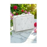 Pratik Ev Söz Nişan Düğün Çeyizlik Kadife Gelin Bohça Sandık - Beyaz - 10 cm - Renkli