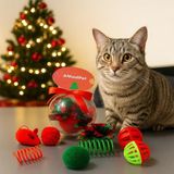Pratik Ev Yılbaşı Temalı Kedi Oyuncak Seti, 8 Parça, Zilli ve Hışır Tılı Toplar, Yaylı ve Plastik Oyuncaklar - Çok Renkli
