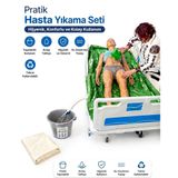 Pratik Hasta Yıkama Seti - Yatakta Yatalak Hasta Banyo ve Temizlik Havuzu, Su Geçirmez Çarşaf ve Kolay Tahliye Hortumlu Medikal Bakım Seti