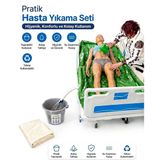 Pratik Hasta Yıkama Seti - Yatakta Yatalak Hasta Banyo ve Temizlik Havuzu, Su Geçirmez Çarşaf ve Kolay Tahliye Hortumlu Medikal Bakım Seti
