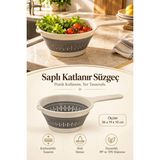 Pratik Katlanabilir Saplı Mutfak Süzgeci Silikon Gövdeli Yer Tasarruflu Sebze Meyve Süzgeci Gri