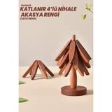 Pratik Katlanır Ahşap Nihale Seti, Ceviz Renk, 4'lü Standlı Bardak Altlığı - Antrasit