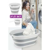 Pratik Katlanır Çamaşır Sepeti Kova ve Maşrapa Seti Gri 3'lü Set