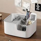 Pratik Makyaj ve Kozmetik Düzenleme Kutusu Seti, Banyo ve Masa Organizer - Açık Beyaz - Gri