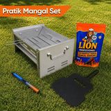 Pratik Mangal Set - Katlanabilir Mangal - Kömür - Çakmak - Yelpaze