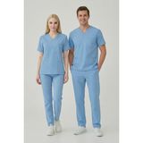 Pratik Medikal Alaskan Blue Likralı Scrubs Doktor Hemşire Forması Yarasa Kol Takım Unisex - Alaska Mavisi
